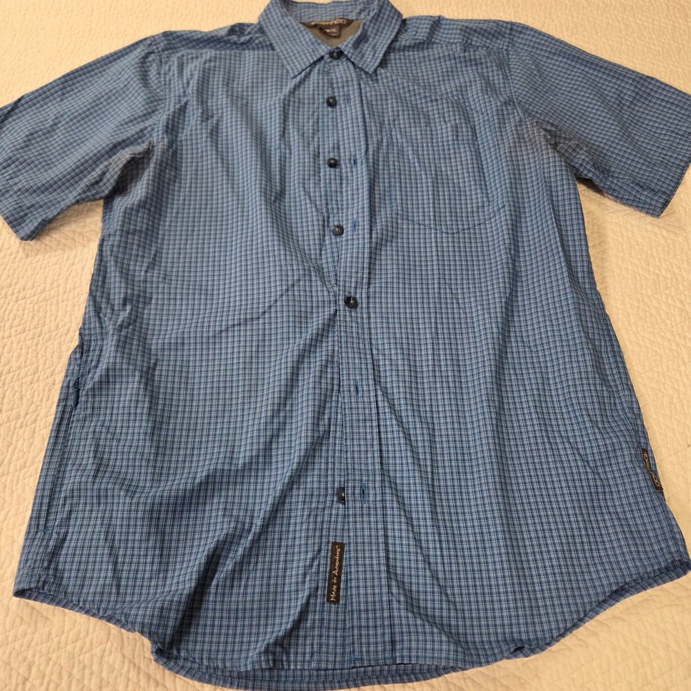 ExOfficio Mens Blue Plaid Short Sleeve Hiking Travel Shirt ESCC-99 Large L